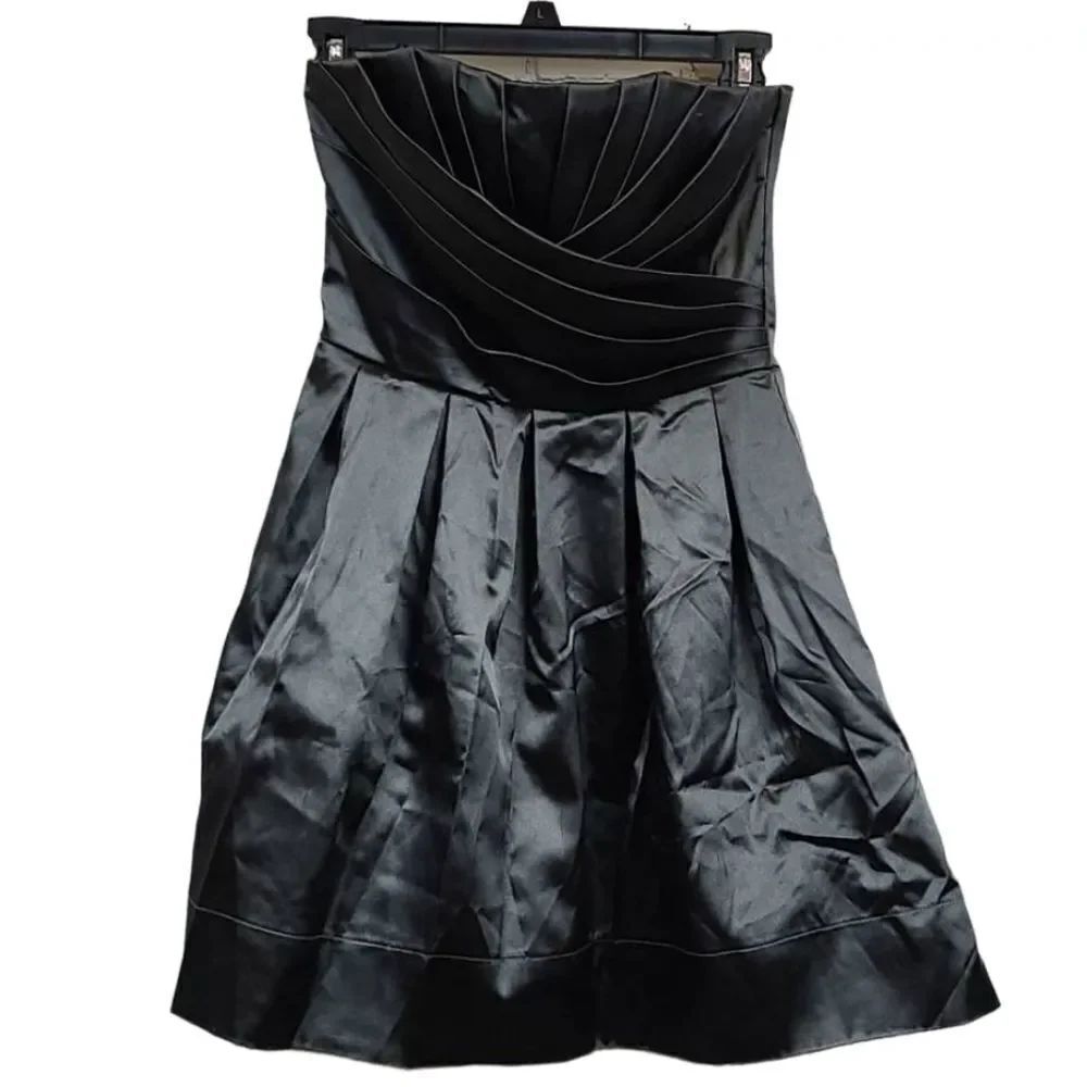 Charlotte Russe Juniors 1 Strapless Satin Dress Charcoal Fit Flare Cocktail Mini - Picture 2 of 10